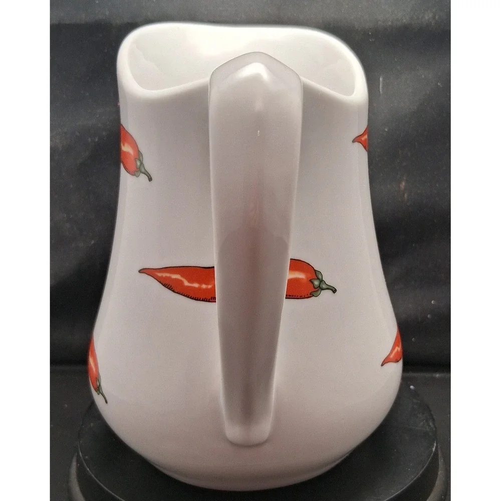 BIA Cordon Bleu Red Chili Pepper Ceramic Pitcher White Farmhouse Creamer 6.5in